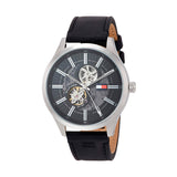 Tommy Hilfiger Spencer Skeleton Black Dial Black Leather Strap Watch for Men - 1791641 Authentic Buy Shop Now
