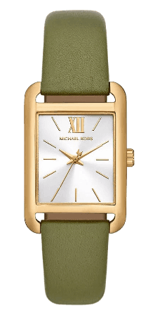 Michael Kors Monroe Three-Hand Silver Dial Green Leather Strap Watch for Women - MKO1028 Authentic Buy Shop Now