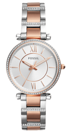 Fossil Carlie Silver Dial Two Tone Steel Strap Watch for Women - ES4342 Authentic Buy Shop Now