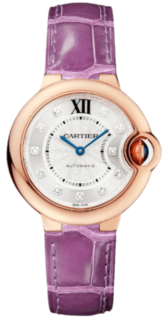 Cartier Ballon Bleu Diamonds White Dial Pink Leather Strap Watch for Women - WE902050 Authentic Buy Shop Now