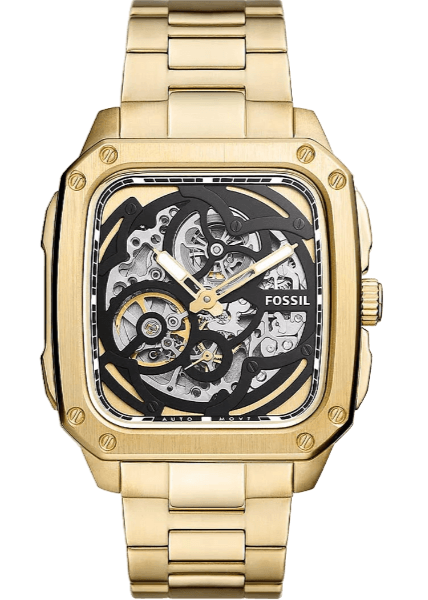 Fossil Inscription Automatic Skeleton Black Dial Gold Steel Strap Watch for Men - BQ2573 Authentic Buy Shop Now