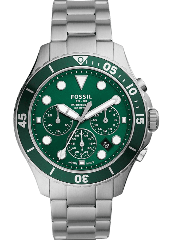 Fossil FB-03 Chronograph Green Dial Silver Steel Strap Watch for Men - FS5726 Authentic Buy Shop Now