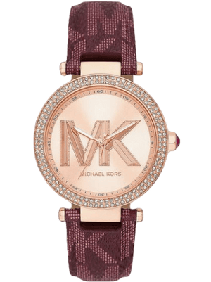 Michael Kors Parker Rose Gold Dial Maroon Leather Strap Watch For Women - MK2974 Authentic Buy Shop Now