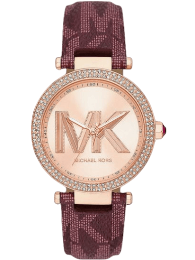 Michael Kors Parker Rose Gold Dial Maroon Leather Strap Watch For Women - MK2974 Authentic Buy Shop Now