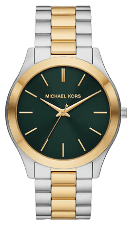 Michael Kors Slim Runway Quartz Green Dial Two Tone Steel Strap Watch for Women - MK9149 Authentic Buy Shop Now