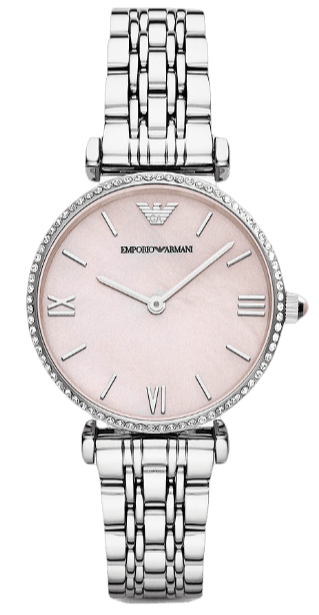 Emporio Armani Gianni T Bar Pink Mother of Pearl Dial Silver Steel Strap Watch For Women - AR1779 Authentic Buy Shop Now