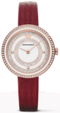 Emporio Armani Two-Hand Analog White Dial Red Leather Strap Watch For Women - AR11532 Authentic Buy Shop Now