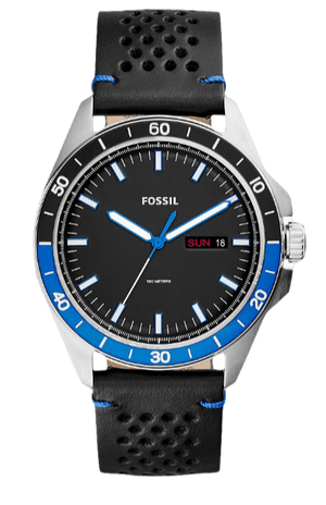 Fossil Sport 54 Day Date Black Dial Black Leather Strap Watch for Men - FS5321 Authentic Buy Shop Now