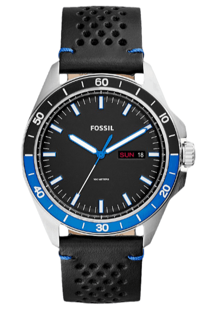 Fossil Sport 54 Day Date Black Dial Black Leather Strap Watch for Men - FS5321 Authentic Buy Shop Now