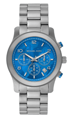 Michael Kors Runway Stop Hunger Blue Dial Silver Steel Strap Watch for Women - MK7427 Authentic Buy Shop Now