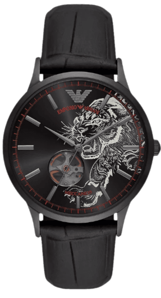 Emporio Armani Meccanico Skeleton Black Dial Black Leather Strap Watch For Men - AR60046 Authentic Buy Shop Now