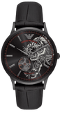 Emporio Armani Meccanico Skeleton Black Dial Black Leather Strap Watch For Men - AR60046 Authentic Buy Shop Now
