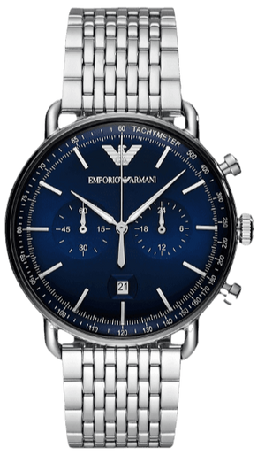 Emporio Armani Aviator Chronograph Blue Dial Silver Steel Strap Watch For Men - AR11238 Authentic Buy Shop Now