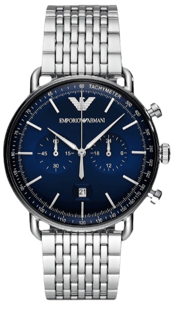 Emporio Armani Aviator Chronograph Blue Dial Silver Steel Strap Watch For Men - AR11238 Authentic Buy Shop Now