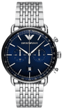 Emporio Armani Aviator Chronograph Blue Dial Silver Steel Strap Watch For Men - AR11238 Authentic Buy Shop Now