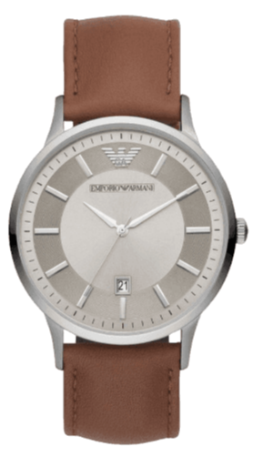 Emporio Armani Renato Quartz Silver Dial Brown Leather Strap Watch For Men - AR11185 Authentic Buy Shop Now