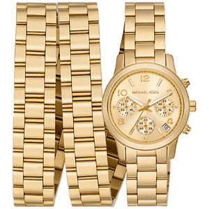 Michael Kors Runway 18K Gold-Plated Triple Wrap Gold Dial Gold Steel Strap Watch for Women - MK7450 Authentic Buy Shop Now