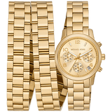 Michael Kors Runway 18K Gold-Plated Triple Wrap Gold Dial Gold Steel Strap Watch for Women - MK7450 Authentic Buy Shop Now
