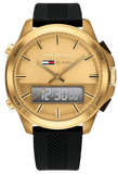 Tommy Hilfiger Jeans Digital Analog Gold Dial Black Rubber Strap Watch For Women - 1791762 Authentic Buy Shop Now