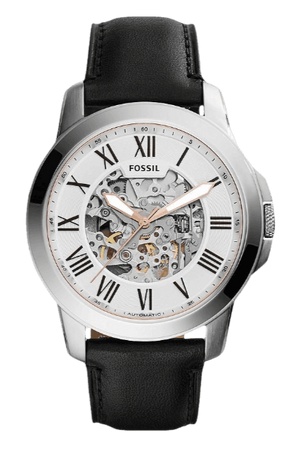 Fossil Grant Automatic Skeleton White Dial Black Leather Strap Watch for Men - ME3101 Authentic Buy Shop Now