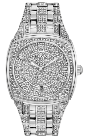 Bulova Phantom Swarovski Crystal Pave Silver Dial Silver Steel Strap Watch for Men - 98B296 Authentic Buy Shop Now