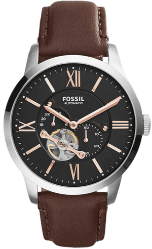 Fossil Townsman Automatic Black Dial Brown Leather Strap Watch for Men - ME3061 Authentic Buy Shop Now