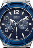 Guess Rigor Multifunction Chronograph Blue Dial Blue Leather Strap Watch For Men - W0040G7 Authentic Buy Shop Now