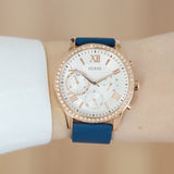 Guess Solar White Rose Gold Dial Blue Rubber Strap Watch For Women - W1135L3 Authentic Buy Shop Now