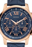 Guess Horizon Chronograph Blue Dial Blue Leather Strap Watch For Men - W0380G5 Authentic Buy Shop Now