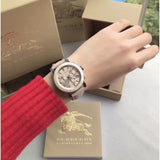 Burberry The City Chronograph Rose Gold Dial Beige Leather Strap Watch For Women - BU9702 Authentic Buy Shop Now