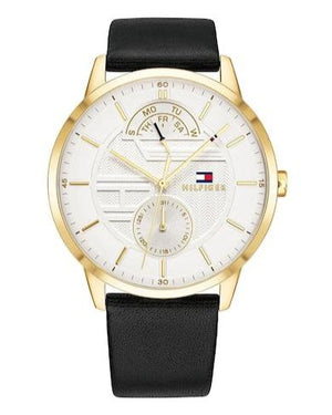 Tommy Hilfiger Hunter White Dial Black Leather Strap Watch for Men - 1791606 Authentic Buy Shop Now