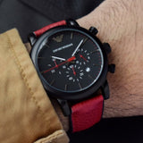 Emporio Armani Luigi Chronograph Black Dial Red Leather Strap Watch For Men - AR1971 Authentic Buy Shop Now