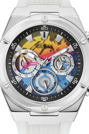 Guess Poseidon Chronograph Rainbow Dial White Silicone Strap Watch For Men - GW0425G4 Authentic Buy Shop Now