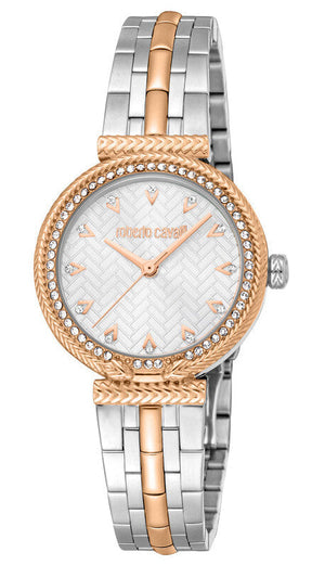 Just Cavalli Chiarezza Snake Core Silver Dial Two Tone Steel Strap Watch for Women - RC5L078M0075 Authentic Buy Shop Now
