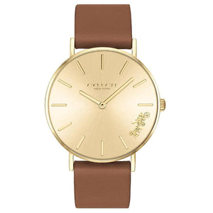 Coach Perry Analog Gold Dial Brown Leather Strap Watch for Women - 14503331-C Authentic Buy Shop Now