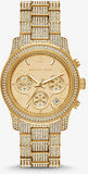 Michael Kors Ritz Three-Hand Glitz Crystals Gold Dial Gold Steel Strap Watch for Women - MK6747 Authentic Buy Shop Now