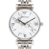 Emporio Armani Gianni T Bar White Marble Dial Silver Steel Strap Watch For Women - AR11170 Authentic Buy Shop Now