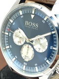 Hugo Boss Pioneer Chronograph Blue Dial Brown Leather Strap Watch For Men - 1513709 Authentic Buy Shop Now
