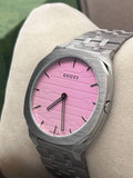 Gucci 25H Quartz Pink Dial Silver Steel Strap Watch for Women - YA163410 Authentic Buy Shop Now