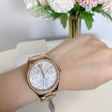 Michael Kors Layton Three Hand Silver Dial Rose Gold Steel Strap Watch For Women - MK7297 Authentic Buy Shop Now