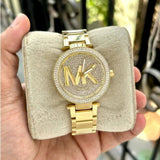 Michael Kors Parker Analog Crystals Gold Dial Gold Steel Strap Watch For Women - MK7283 Authentic Buy Shop Now