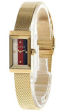 Gucci G Frame Quartz Diamonds White Red Blue Dial Gold Mesh Bracelet Watch For Women - YA147511 Authentic Buy Shop Now
