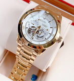 Bulova BVA Skeleton Silver Dial Gold Steel Strap Watch for Men - 97A108 Authentic Buy Shop Now
