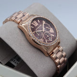 Michael Kors Lexington Chronograph Red Dial Rose Gold Steel Strap Watch For Women - MK7275 Authentic Buy Shop Now