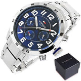 Tommy Hilfiger Trent Chronograph Blue Dial Silver Steel Strap Watch for Men - 1791053 Authentic Buy Shop Now