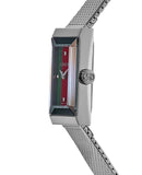 Gucci G Frame Quartz Diamonds Green & Red Mother of Pearl Dial Silver Mesh Bracelet Watch For Women - YA147510 Authentic Buy Shop Now