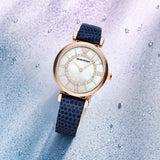 Emporio Armani Gianni T-Bar Analog Mother of Pearl Dial Blue Leather Strap Watch For Women - AR11468 Authentic Buy Shop Now