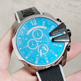 Diesel Mega Chief Chronograph Black Dial Grey Nylon Strap Watch For Men - DZ4523 Authentic Buy Shop Now