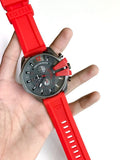 Diesel Mega Chief Chronograph Black Dial Red Silicone Strap Watch For Men - DZ4427 Authentic Buy Shop Now