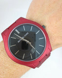 Michael Kors Slim Runway Quartz Black Dial Red Steel Strap Watch for Men - MK8712 Authentic Buy Shop Now
